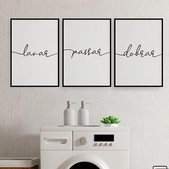 Imagem de Kit 3 Quadros Lavanderia Lavar Passar Dobrar 24x18cm - com vidro