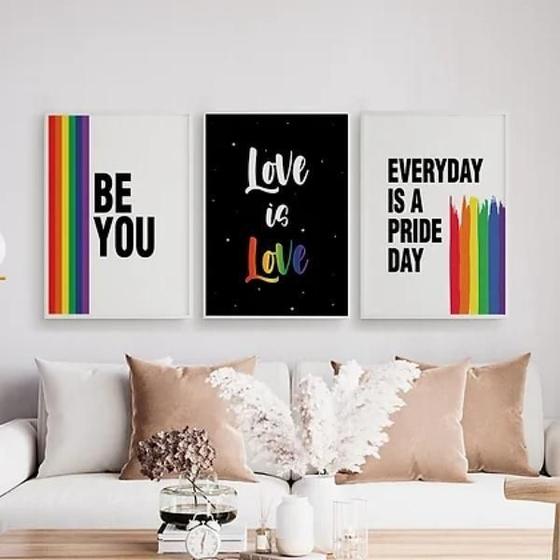 Imagem de Kit 3 Quadros Lgbt Be You 24X18Cm - Com Vidro Madeira Preta