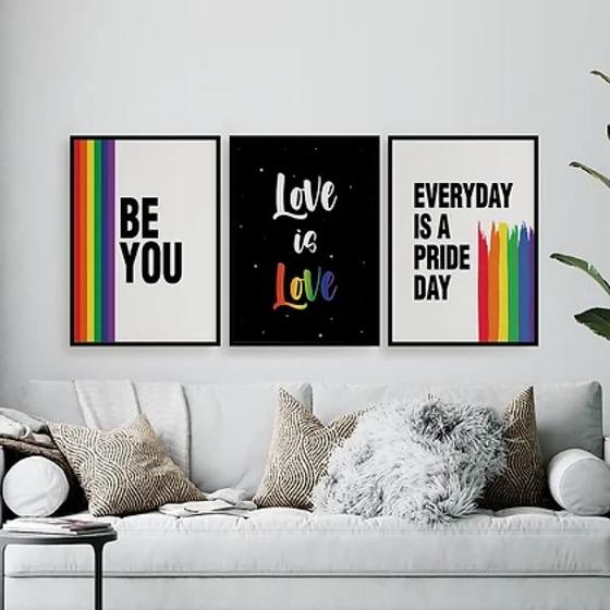 Imagem de Kit 3 Quadros LGBT Be You 33x24cm