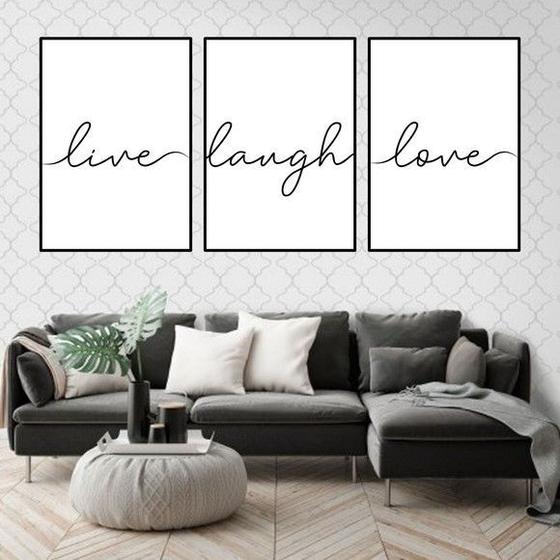 Imagem de Kit 3 Quadros Live, Laugh, Love 24x18cm