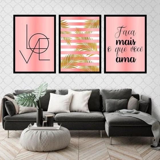 Imagem de Kit 3 Quadros Love Faça Mais o Que Você Ama 45x34cm - com vidro