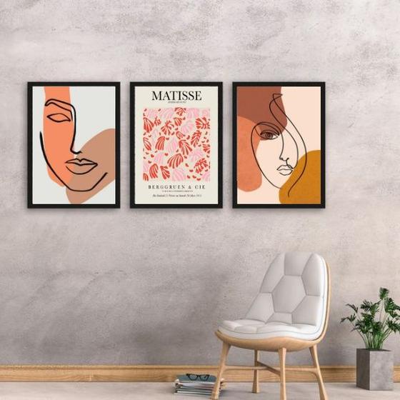 Imagem de Kit 3 Quadros Matisse e Mulheres Abstratas 33x24cm - com vidro