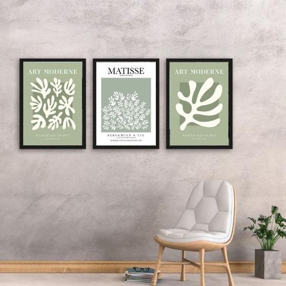 Imagem de Kit 3 Quadros Matisse Verde - Corais 45x34cm - com vidro