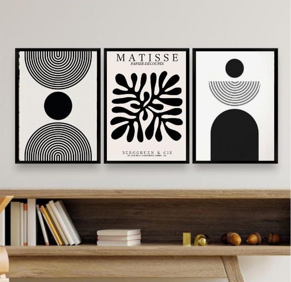 Imagem de Kit 3 Quadros Minimalistas Abstratos Formas Geométricas 33x24cm - com vidro
