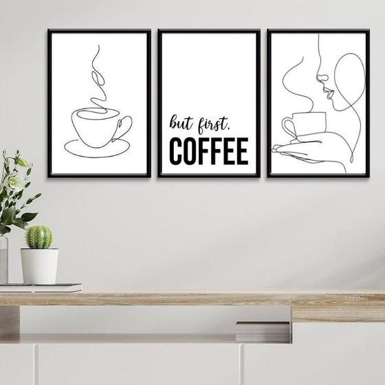 Imagem de Kit 3 Quadros Minimalistas Café- But First Coffee 24X18Cm