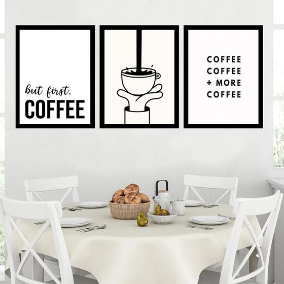 Imagem de Kit 3 Quadros Minimalistas Café - Coffee 24x18cm - com vidro