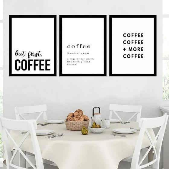 Imagem de Kit 3 Quadros Minimalistas Frases Café 33X24Cm - Com Vidro