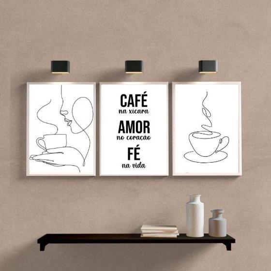 Imagem de Kit 3 Quadros Minimalistas Para CantinhoDoCafé 33x24cm - com vidro