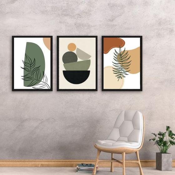 Imagem de Kit 3 Quadros Modernos Boho Style 33x24cm - com vidro