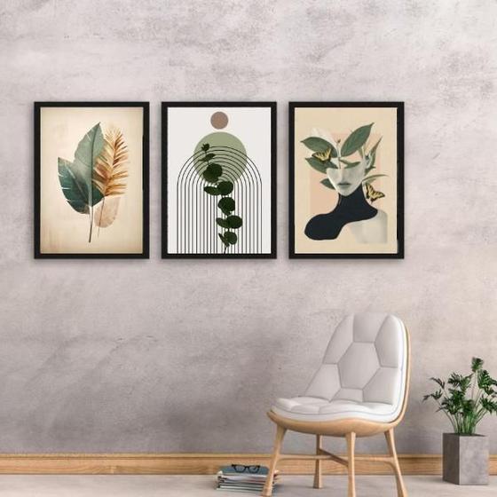 Imagem de Kit 3 Quadros Modernos Sala Conexão Natureza 33X24Cm - Vidro