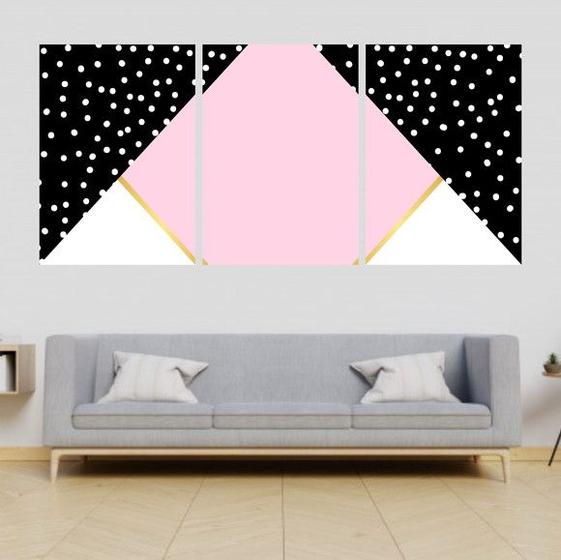 Imagem de Kit 3 Quadros Mosaico Rosa e Preto 45x34cm - com vidro
