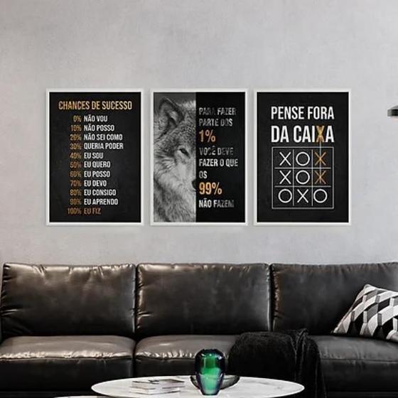 Imagem de Kit 3 Quadros Motivacionais Empreender 45X34Cm Vidro Branca