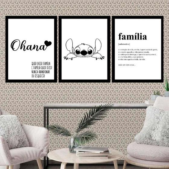 Imagem de Kit 3 Quadros Ohana Família Significado 33x24cm - com vidro