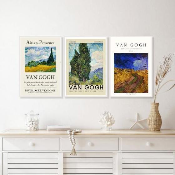 Imagem de Kit 3 Quadros Paisagens De Van Gogh 24X18Cm