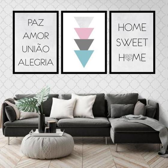 Imagem de Kit 3 Quadros Paz, Amor, União E Alegria 33X24Cm - Com Vidro