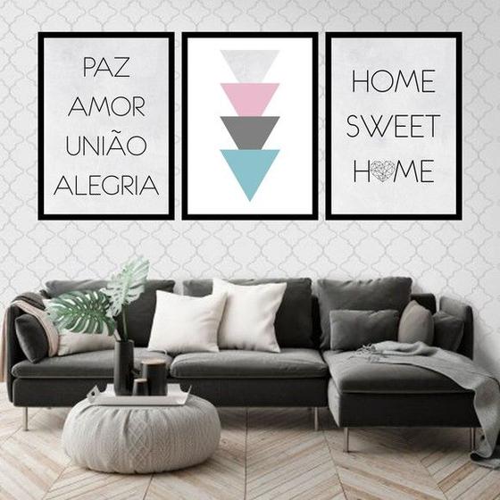 Imagem de Kit 3 Quadros Paz, Amor, União e Alegria 33x24cm - com vidro