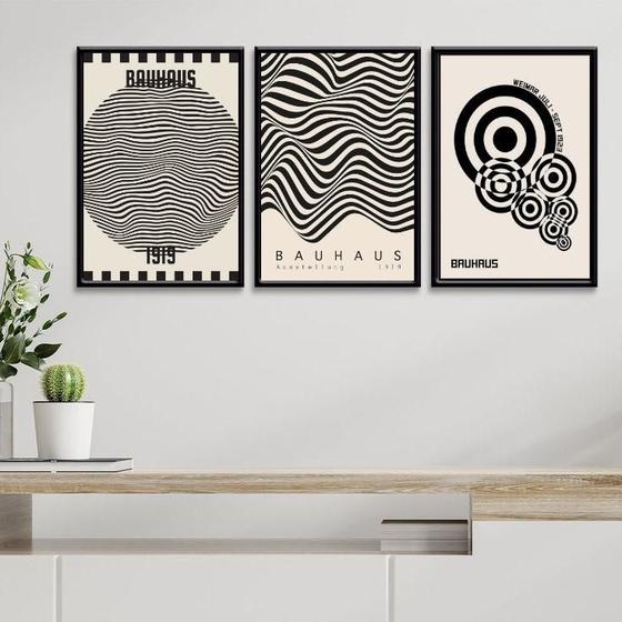 Imagem de Kit 3 Quadros Posters Bauhaus - Preto E Branco 24X18Cm