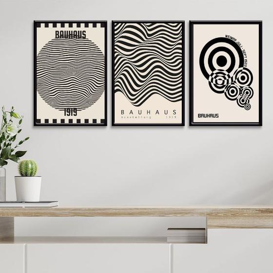 Imagem de Kit 3 Quadros Posters Bauhaus - Preto e Branco 33x24cm