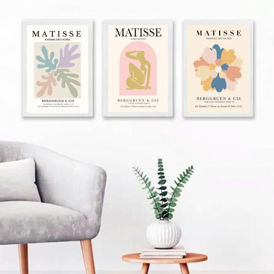 Imagem de kit 3 Quadros Posters Matisse Candy Colors 24x18cm - com vidro