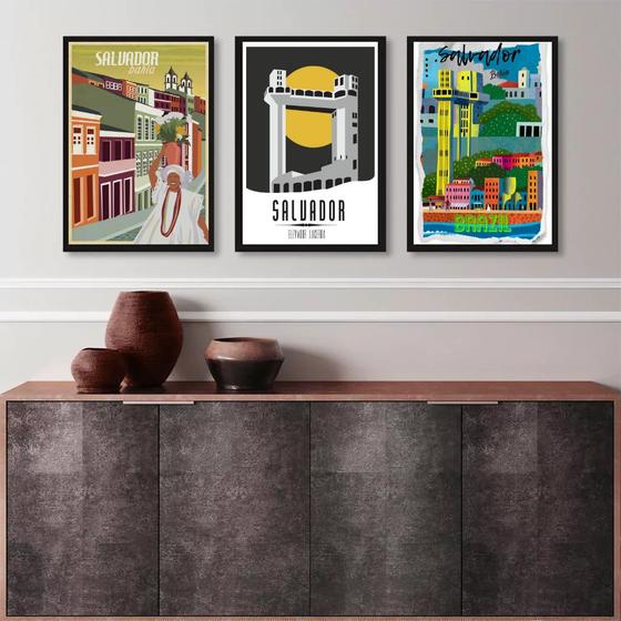 Imagem de Kit 3 Quadros Posters Salvador Bahia 33x24cm - com vidro