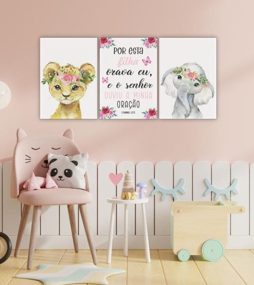 Imagem de Kit 3 Quadros Quarto Infantil Menina Baby Safari 20x28cm