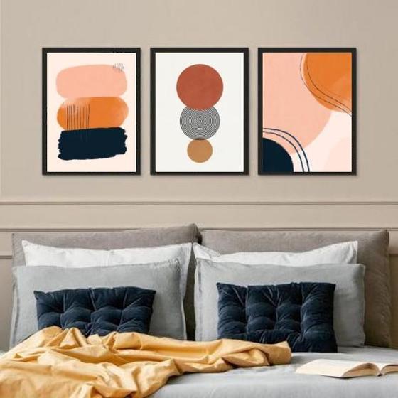 Imagem de Kit 3 Quadros Quarto Marrom - Abstratos 45X34Cm - Com Vidro