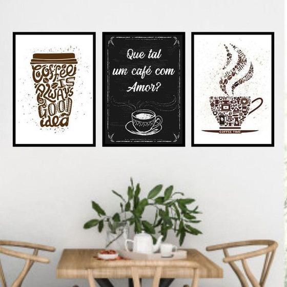 Imagem de Kit 3 Quadros Que Tal um Café Com Amor 24x18cm - com vidro