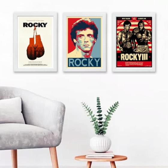 Imagem de Kit 3 Quadros Rocky Balboa Vermelhos 33x24cm - Branca