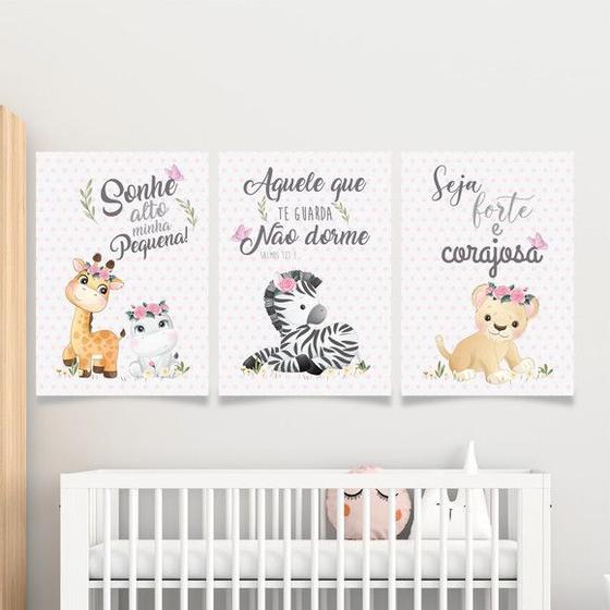 Imagem de Kit 3 Quadros Safari Baby 24x18cm