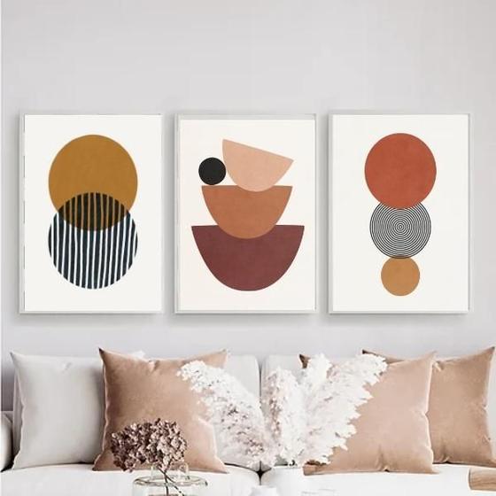Imagem de Kit 3 Quadros Sala Minimalistas Marrons 24X18Cm - Com Vidro