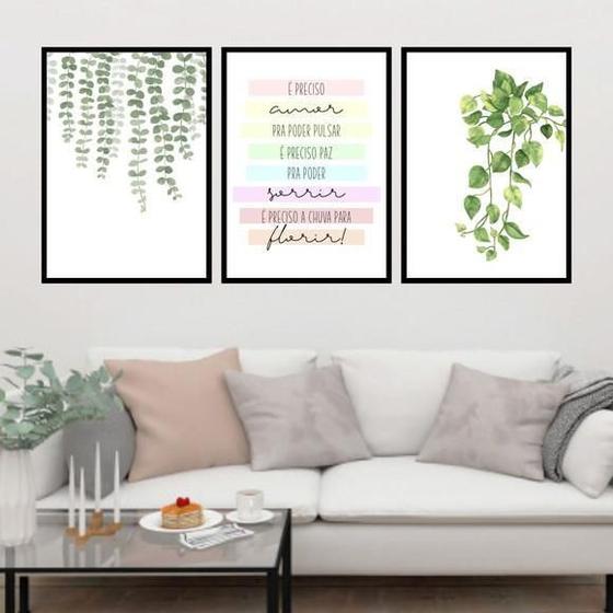 Imagem de Kit 3 Quadros Samambaia - É Preciso Amor 33X24Cm - Com Vidro