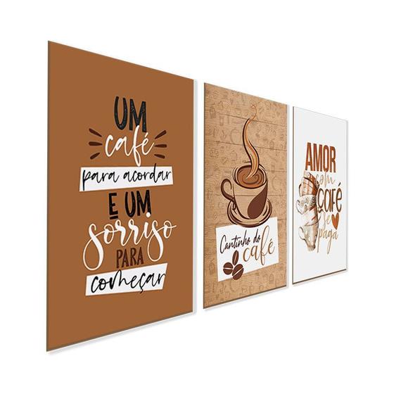 Imagem de Kit 3 Quadros sem Moldura Cantinho do Café Amor Cozinha
