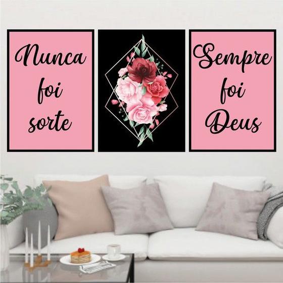 Imagem de Kit 3 Quadros Sempre Foi Deus - Flor 33x24cm - com vidro