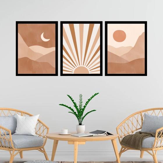 Imagem de Kit 3 Quadros Sol e Lua - Boho Marrom 45x34cm