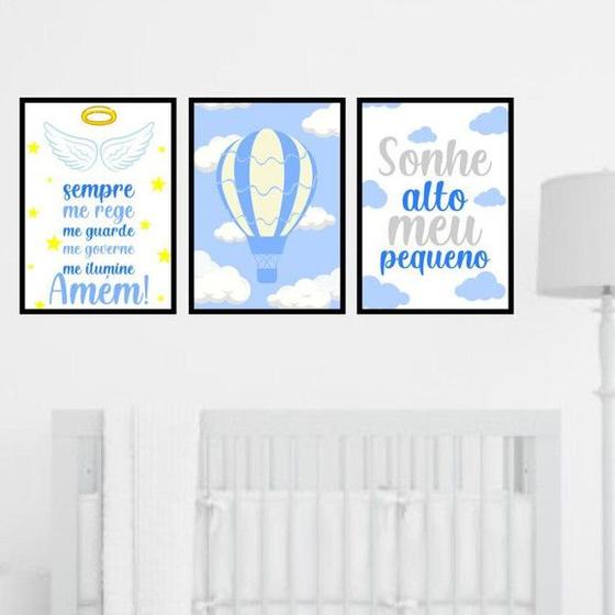 Imagem de Kit 3 Quadros Sonhe Alto - Anjo da Guarda 45x34cm - com vidro