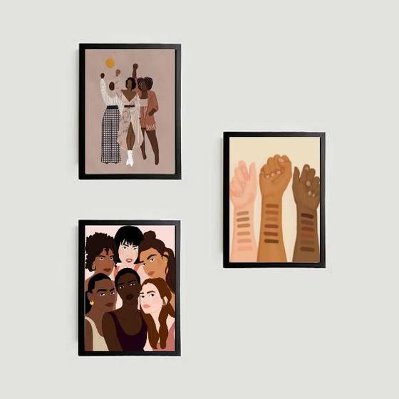 Imagem de Kit 3 Quadros Stop Racism 45x34cm - com vidro
