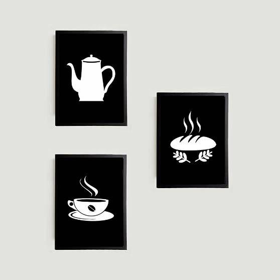 Imagem de Kit 3 Quadros Time To Coffee 33x24cm - com vidro