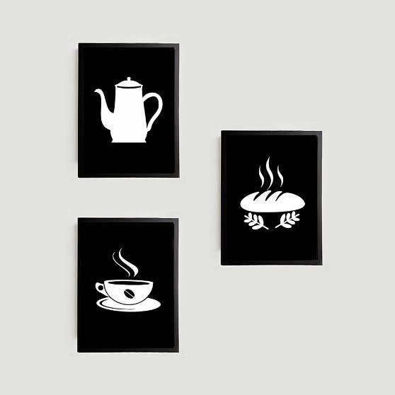 Imagem de Kit 3 Quadros Time To Coffee 45X34Cm Com Vidro Moldura Preta