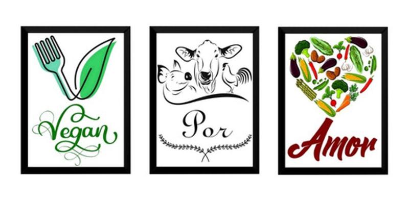 Imagem de Kit 3 Quadros Vegan Por Amor Arte Vegetarianos Decoração