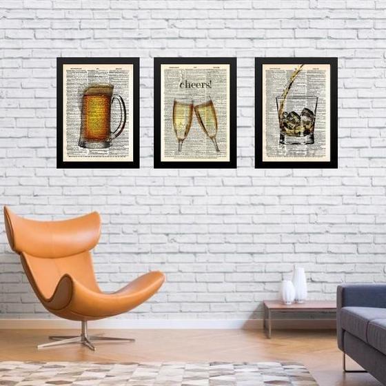 Imagem de Kit 3 Quadros Vintage Bar Bebida 33X24Cm - Com Vidro