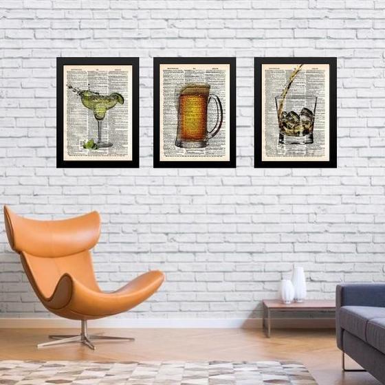 Imagem de Kit 3 Quadros Vintage Bar Bebidas 24X18Cm