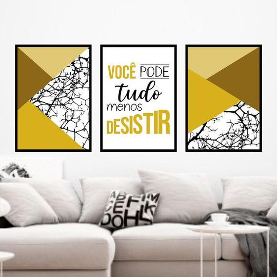 Imagem de Kit 3 Quadros Você Pode Tudo - Dourado 33x24cm - com vidro