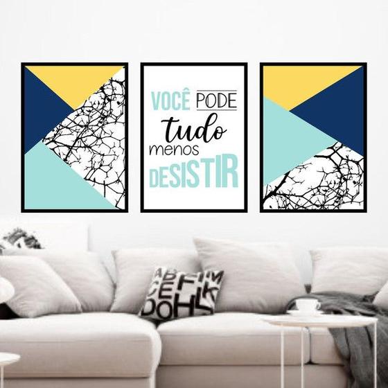 Imagem de Kit 3 Quadros Você Pode Tudo - Geométrico 45x34cm - com vidro