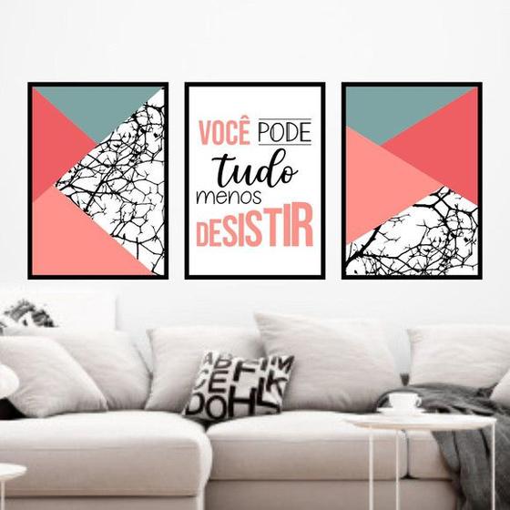 Imagem de Kit 3 Quadros Você Pode Tudo - Rosa 33x24cm - com vidro
