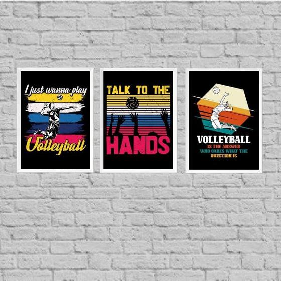 Imagem de Kit 3 Quadros Volleyball Vintage 24x18cm