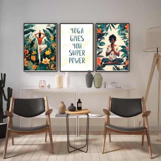 Imagem de Kit 3 Quadros Yoga - Super Poderes 33x24cm - com vidro
