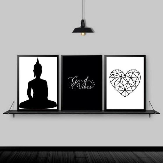 Imagem de Kit 3 Quadros Zen Buda Good Vibes 45x34cm - com vidro