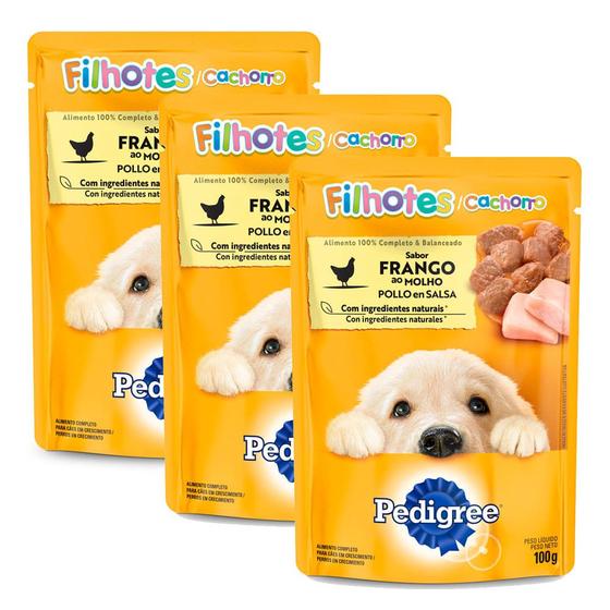 Imagem de Kit 3 Ração para Cães Pedigree Filhotes Sachê Sabor Frango ao Molho 100g