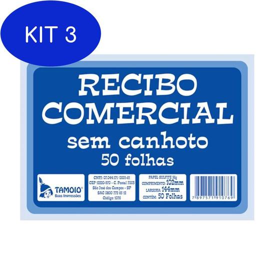 Kit 3 Recibo Comercial Tamoio Sem Canhoto 50 Folhas 15x10cm Recibo Magazine Luiza 7269