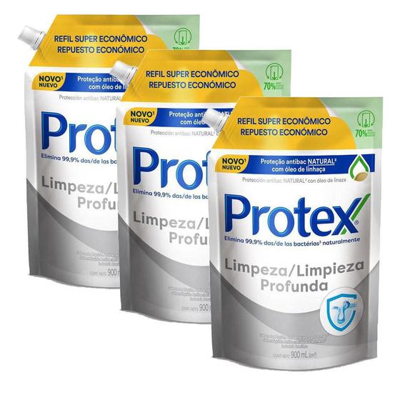 Imagem de Kit 3 Refil Sabonete Líquido Protex Limpeza Profunda 900ml